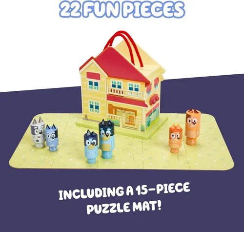 Vista 3 de Bluey 8th Wonder Juego de Casa de Juguete de Madera Portátil, 23 Cm, Juego de Casa de Juguete Portátil con 6 Personajes y Alfombra de Rompecabezas