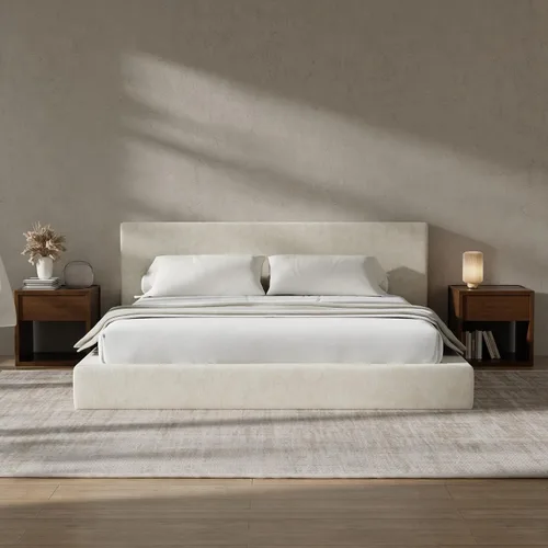 Vista 15 de RECCI Cloud - Base de cama Queen tapizada con cabecero, plataforma acolchada de espuma de 5 pulgadas, sin somier, fácil montaje (crema)