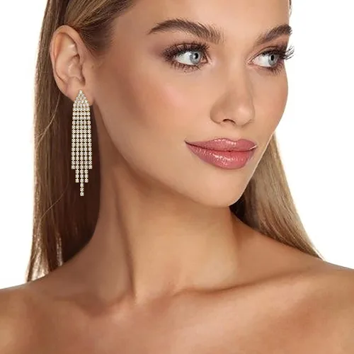 Vista 5 de EleQueen Austrian Crystal Chandelier Tassel Earrings Linear Drop Dangle Earrings for Women Wedding Bridal Party
