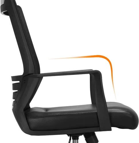 Vista 6 de Yaheetech Silla de oficina de malla con respaldo medio con asiento de cuero, silla ejecutiva para computadora de oficina con reposabrazos y soporte