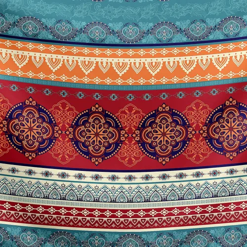 Vista 4 de Juego de 2 fundas de almohada con diseño de mandala bohemio y chic, tamaño Queen, color rojo, verde azulado, azul, naranja, indio, turquesa