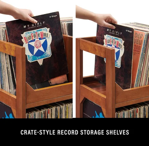 Vista 5 de Crosley Furniture Asheville - Soporte para discos moderno de mediados de siglo, almacenamiento de vinilo, con capacidad para hasta 260 discos, nogal