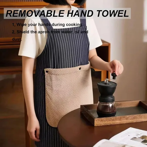 Vista 2 de Delantales para mujer con bolsillos, delantales extraíbles para cocinar, impermeable, resistente al aceite, babero, multifuncional, toalla de mano