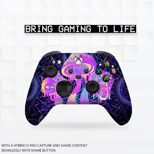 Vista 2 de Psychedelic Mushrooms Customised Wireless Controller for Xbox by BCB. Original Xbox Controller Compatible with Xbox One Series X & S Console.