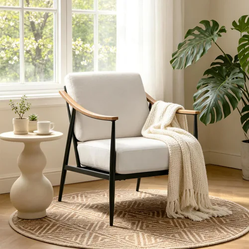 Vista 18 de RNKSFX - Silla con acentos modernos para sala de estar/dormitorio, silla de mediados de siglo con brazos, silla decorativa tapizada para oficina
