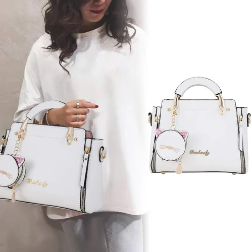 Vista 2 de Qiayime Bolso de mano de moda para mujer, bolso cruzado de lujo de cuero sintético, bolso de mensajero para hombro, bolso de mano para gato