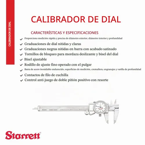 Vista 2 de Starrett Calibrador de dial, bisel ajustable, rango de 0-6 pulgadas, grado