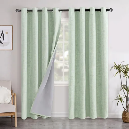Vista 20 de YoungsTex - Cortinas opacas de lino para dormitorio, oscurecimiento de la habitación, cortinas con textura de lino, paneles con aislamiento térmico
