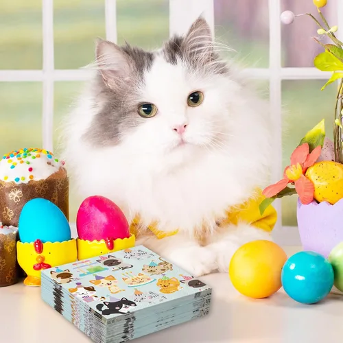 Vista 5 de JarThenaAMCS 100 hojas de servilletas de fiesta de gatos de 5 x 5 pulgadas, desechables para gatitos, servilletas de papel de cóctel coloridas