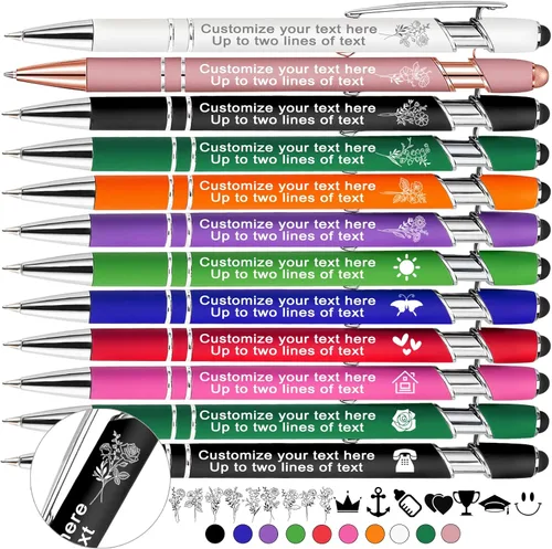 Vista 12 de Bolígrafos personalizados personalizados con flor de nacimiento grabada a granel con nombre, texto, logotipo, bolígrafo de metal, regalo