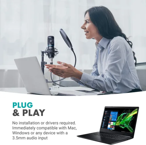 Vista 5 de Movo Kit de grabación de podcast para teléfonos inteligentes, paquete de 2 micrófonos de condensador, 2 soportes de micrófono de escritorio, 2