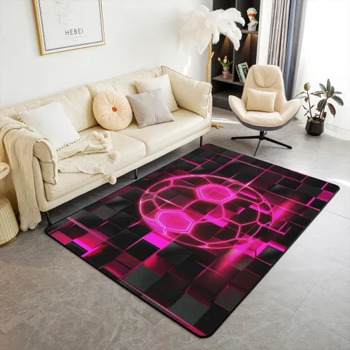 Vista 22 de Erosebridal Tapete de fútbol para interiores de 3 x 5 pulgadas, alfombra de fútbol neón para niños, adolescentes, hombres, brillantes, geométricas