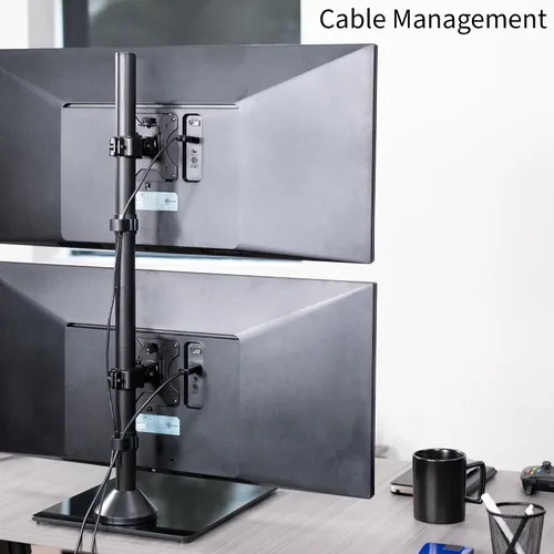Vista 7 de VIVO Soporte de escritorio para monitor dual con base de vidrio templado, soporte LCD independiente, mantiene dos pantallas ultra amplias de hasta