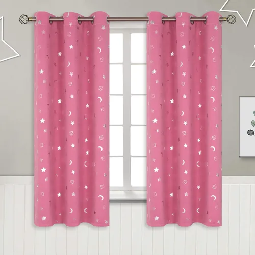 Vista 23 de BGment Cortinas opacas para dormitorio infantil, con aislamiento térmico, con ojales, estampado de estrellas plateadas, cortinas para oscurecer