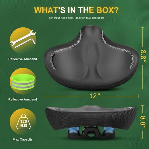 Vista 6 de New Noseless Oversized Bike Seat, Extra Wide Comfort Pure Memory Foam Bicycle Seat Cushion, Compatible Saddle Replacement with Electric Bike Negro