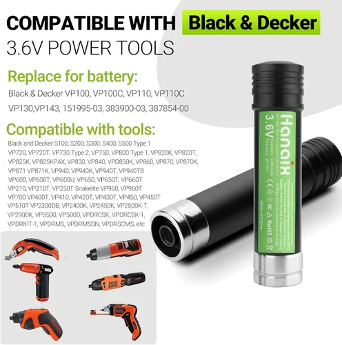 Vista 2 de Paquete de 2 baterías de 3500 mAh Ni-Mh 3.6V para Black and Decker Versapak Gold Battery VP100 VP100C VP105 VP105C VP110 VP110C VP130 VP142 VP143