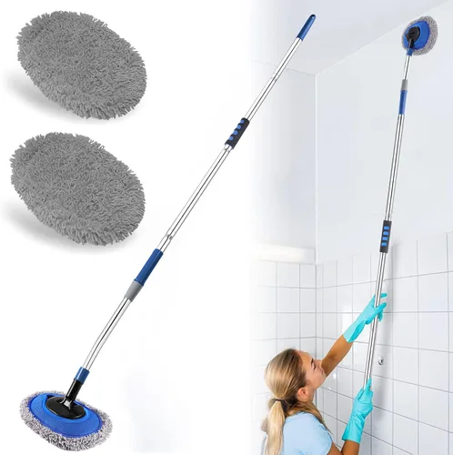 Vista 7 de Limpiador de Pared, Trapeador de Pared de Máximo 66'' con Mango Largo, Trapeador de Polvo para Techo con Poste de Extensión de Codo Ahorrador