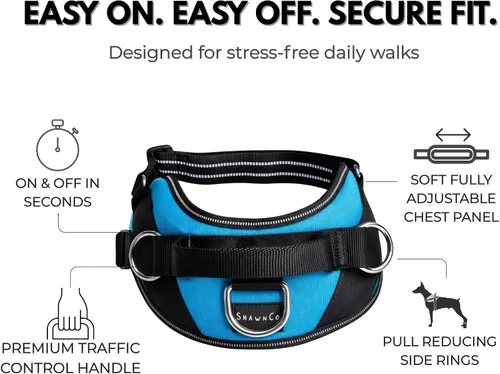 Vista 4 de ShawnCo Arnés esencial para perro, chaleco sin tirones para mascotas con 3 clips de correa, sin estrangulamiento, reflectante, ajustable