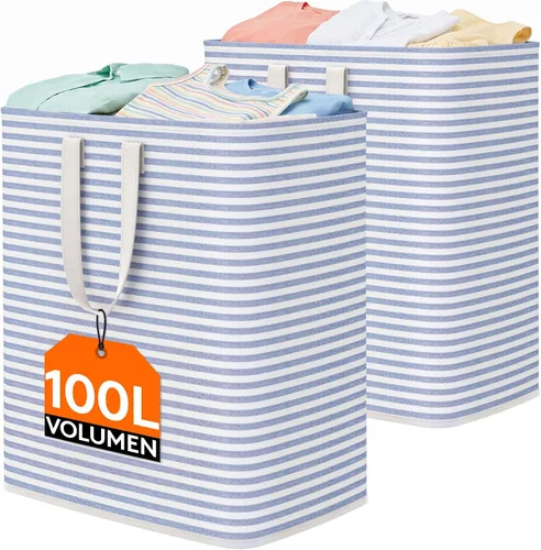 Vista 30 de Lifewit Cestas de lavandería grandes de 75 litros, bolsas para cestas de Beige