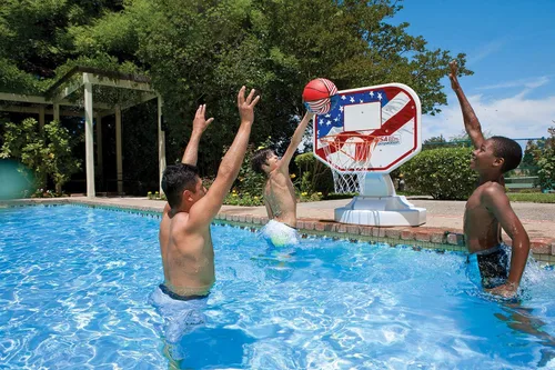 Vista 4 de Poolmaster 72830 USA Competition - Juego de baloncesto junto a la piscina, azul 34 pulgadas de ancho x 45 pulgadas de alto x 38 de profundidad