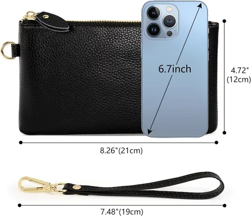 Vista 6 de Uromee Cartera de mano para mujer, de piel auténtica, con cadena de hombro desmontable
