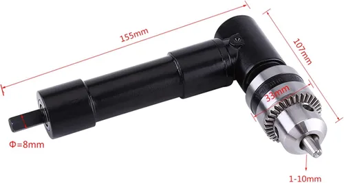 Vista 3 de Adaptador de taladro de ángulo recto 90 grados, extensión de mandril de vástago hexagonal de 0.315 in para taladros eléctricos