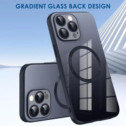 Vista 5 de Guppy Funda para iPhone 12 Pro - Parte trasera de vidrio degradado con carga magnética, película de lente, color negro