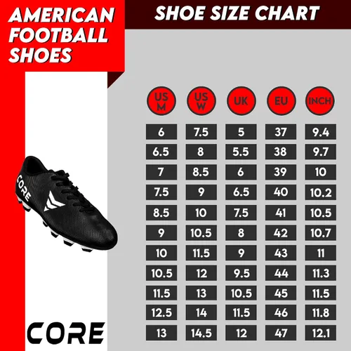 Vista 2 de CORE Tacos de fútbol americano, zapatos largos de fútbol para deportes y entrenamiento, zapatos de fútbol suaves y transpirables para hombres