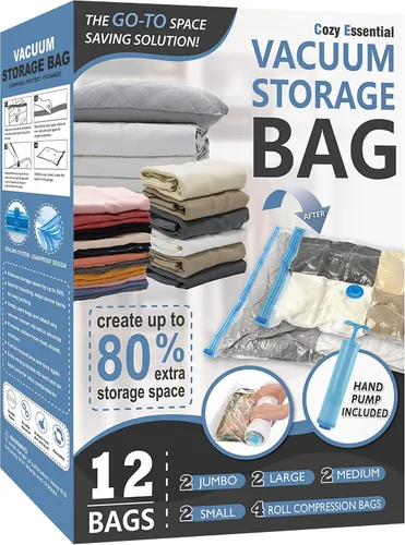 Vista 9 de Cozy Essential Vacuum Storage Bags, 80% Compression Vacuum Seal Space Saver Plastic Packaging Bags for Clothes, Blankets, Pillow, Bedding