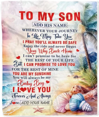 Vista 13 de Manta Personalizada "To My Son" de Mamá y Papá Regalos para Hijo que Va a la Universidad Cumpleaños Graduación Navidad Regalo Personalizado Manta