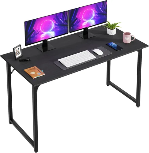 Vista 23 de PayLessHere Escritorio para computadora de 32 pulgadas Negro Escritorio de oficina con marco de metal, pies ajustables Superficie resistente