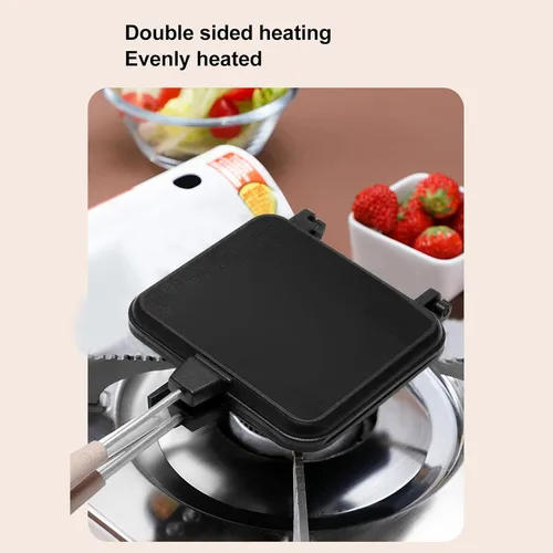 Vista 5 de Alvinlite Sartén de doble cara con revestimiento antiadherente, máquina de sándwiches de prensa, sartén de doble cara con mango de madera, máquina