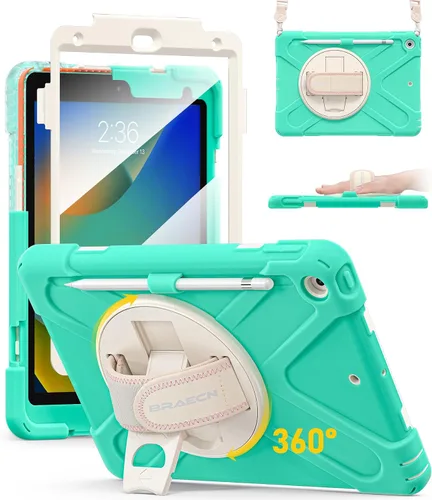 Vista 26 de BRAECN Funda para iPad de 9ª/8ª/7ª Generación, Funda Resistente a Prueba de Golpes con Protector de Pantalla, Soporte para Lápiz, Soporte para Tapa