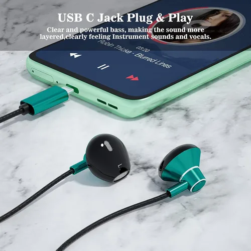 Vista 2 de ACAGET Auriculares USB C para Galaxy S26 S25 S24 S23 S22 HiFi Tipo C Auriculares Auriculares estéreo USB C con micrófono y control de volumen