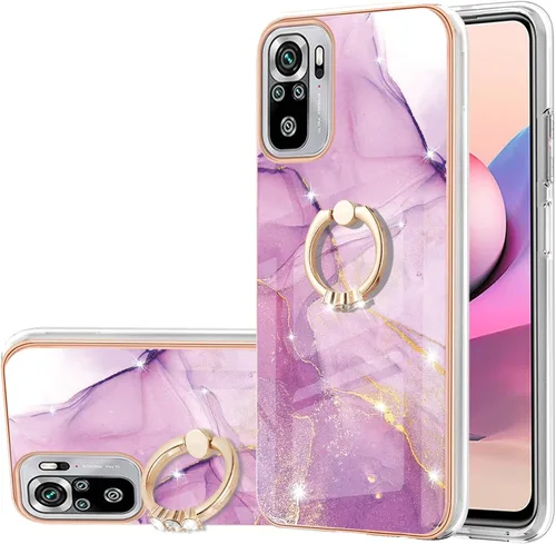 Vista 6 de XYX Funda para Xiaomi Redmi Note 10s, TPU Mármol Slim Full Body Funda Protectora con 360 anillo giratorio Kickstand para Redmi Note 10s, Morado