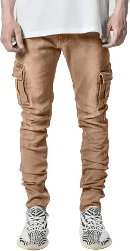 Vista 2 de HUNGSON Pantalones de mezclilla elásticos ajustados para hombre, jeans ajustados rasgados para hombre, pantalones de pierna recta desgastados