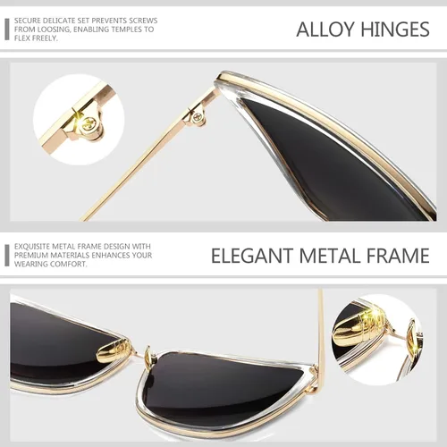 Vista 5 de Joopin - Lentes de sol de gran tamaño con forma de ojos de gato para mujer, con marco de metal de moda