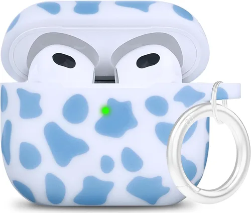 Vista 15 de LitoDream - Funda de silicona suave y flexible con llavero para Apple AirPods 2 y 1, para niñas (vaca; blanco con cactus)