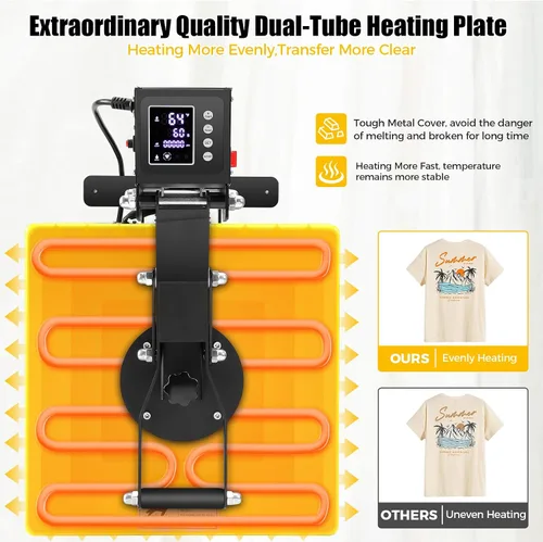 Vista 5 de Whubefy Prensa de calor deslizante de 15 x 15 pulgadas, máquina de prensa de calor Clamshell para camisetas, bolsos, alfombrillas de mouse y más
