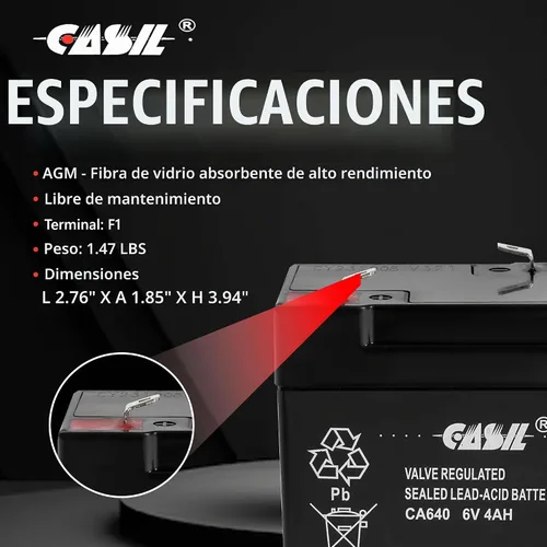 Vista 5 de Casil CA640 6v 4ah UPS batería para Lithonia ELB06042
