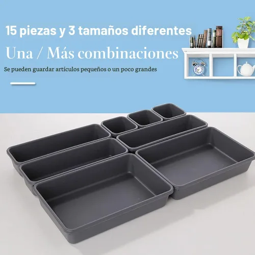 Vista 6 de Kutesna 15 piezas de separadores para cajones de escritorio entrelazados, organizador para oficina, baño, cocina, maquillaje (negro)