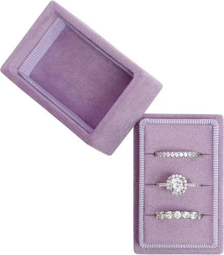 Vista 8 de Caja de joyería rectangular de terciopelo italiano con 3 ranuras, caja de regalo de compromiso, boda, caja de recuerdo, caja de regalo de triple