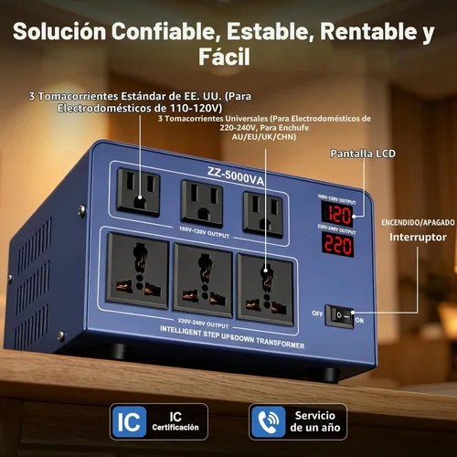 Vista 3 de Transformador Automático Convertidor de Voltaje de 5000W, Transformador Convertidor de Potencia de Alta Resistencia con Paso Hacia Arriba/Hacia