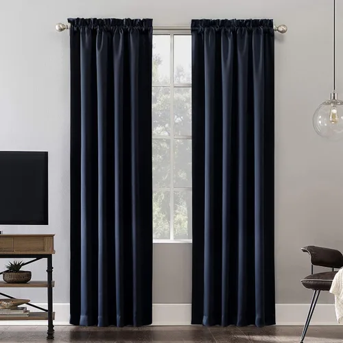 Vista 24 de Sun Zero Oslo Panel de cortina de calidad de teatro con bolsillo para varilla totalmente opaca, 52 x 63 pulgadas, negro