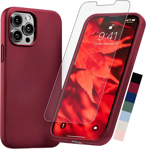Vista 9 de Compatible con iPhone 13 Pro Max Funda de silicona con protector de pantalla - Verde