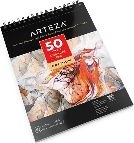 Vista 2 de ARTEZA Bloc de papel de dibujo, 8 x 10 pulgadas, paquete de 1, 50 hojas, libros de dibujo de artistas encuadernados en espiral, papel de dibujo