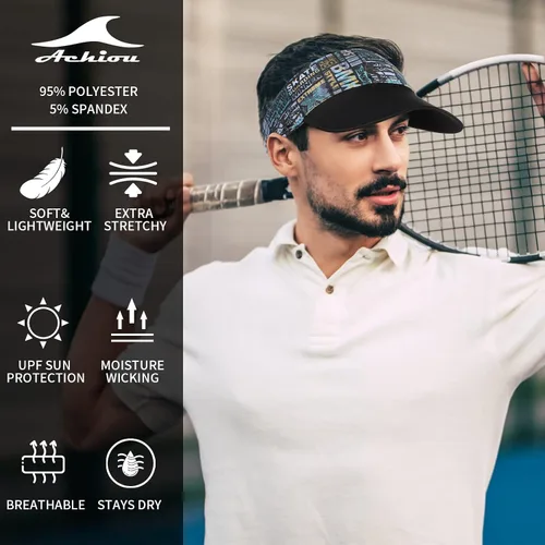 Vista 2 de Achiou Sombrero deportivo con visera para hombres y mujeres, ligero, transpirable, con parte superior vacía, gorra sin topless para béisbol, correr