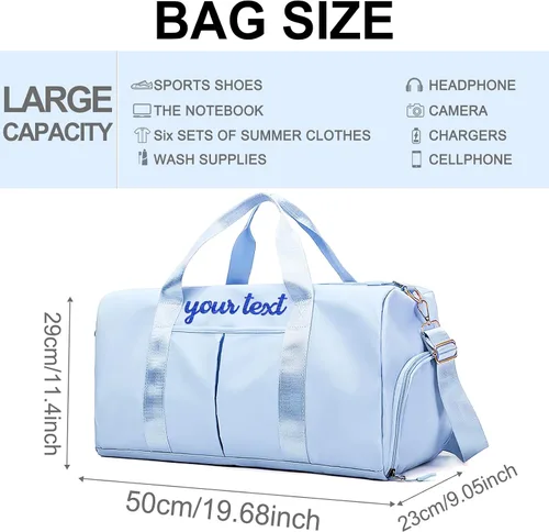 Vista 3 de Bolsa de lona personalizada rosa personalizada gimnasio viaje bolsa deportiva nombre bordado seco húmedo bolsas separadas regalo de dama de honor