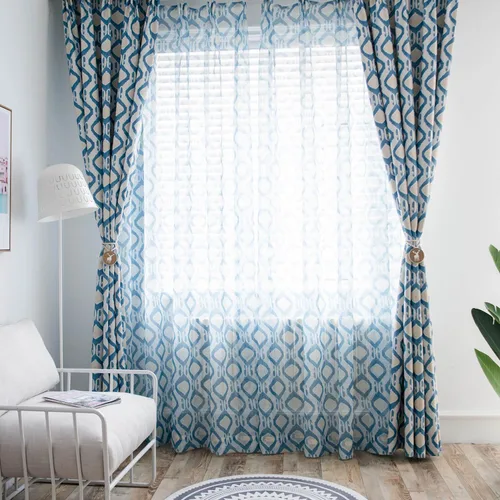 Vista 2 de Cortinas para oscurecer la habitación, cortinas modernas con ojales con estampado geométrico para granja, paneles de cortina divisores