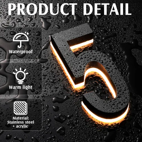 Vista 6 de ROCEEI Número de casa LED retroiluminado de 8 pulgadas del 0 al 9 para exteriores, gran dirección, número iluminado, impermeable, acero inoxidable